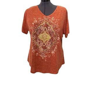 Terra & Sky Women's size 1X rust/Orange colorway Graphic Short Sleeve T-Shirt